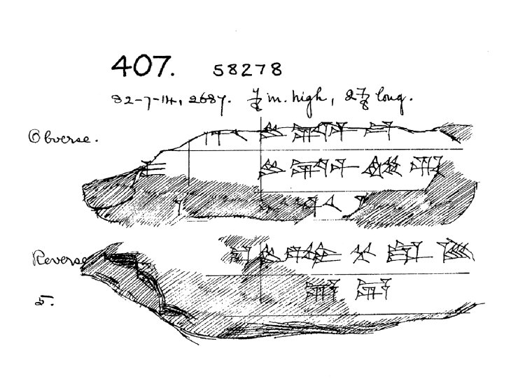 一张由大英博物馆收藏的巴比伦尼亚楔形文字账本残片，58278-